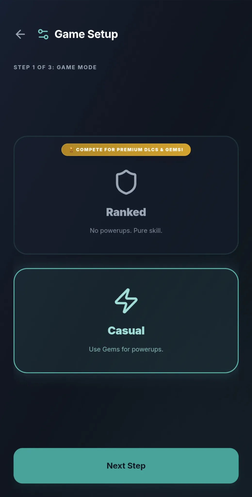 Rapid Fire Trivia game mode selection